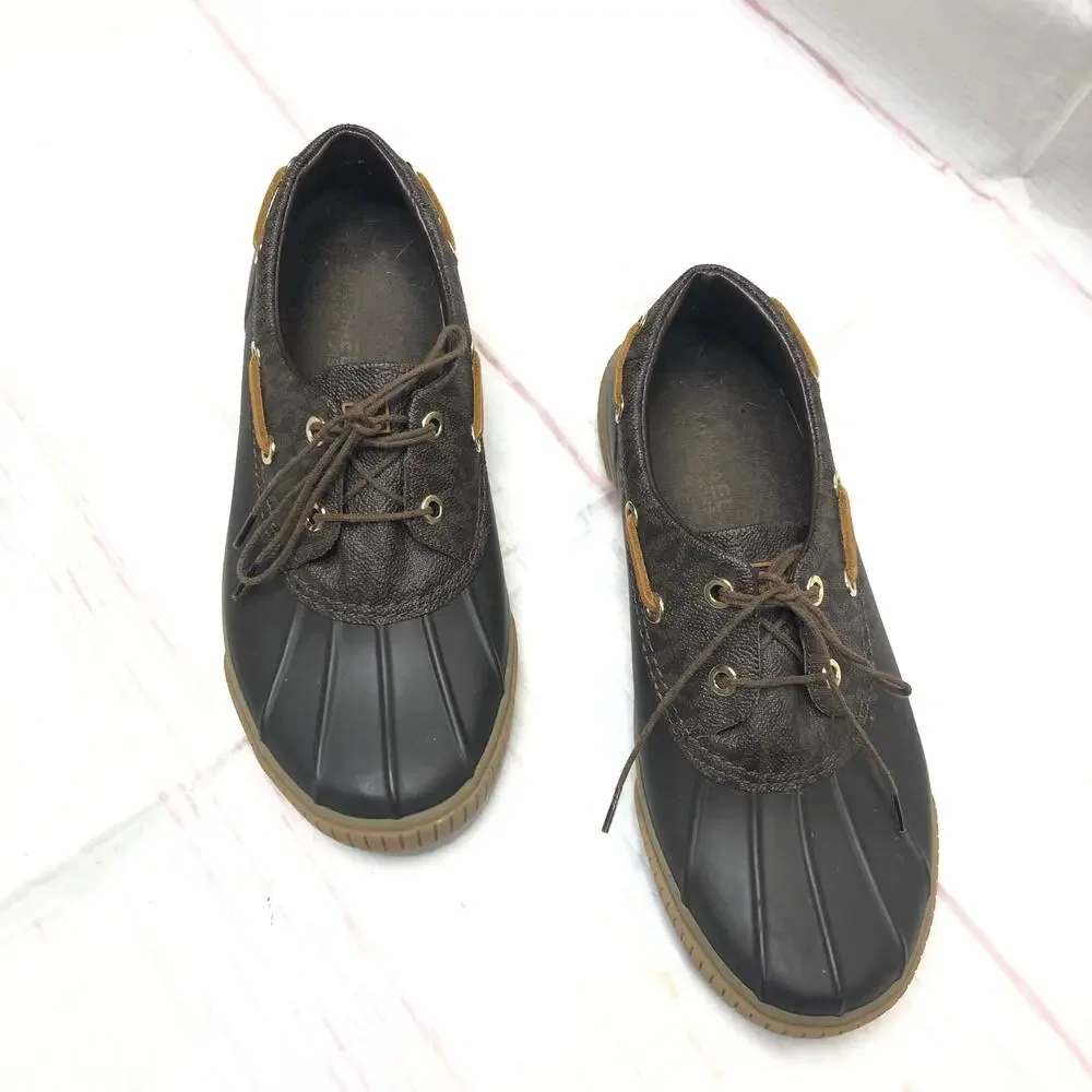Michael Kors Rain Duck Boot Rubber and Monogram Leather Low Profile